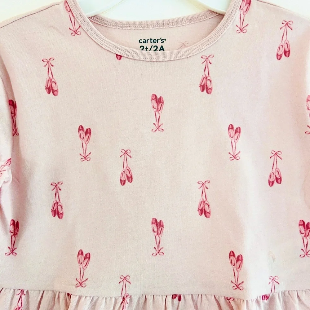 NWT Carter’s 2T Pink Ballet Print Peplum Top | Toddler Girl